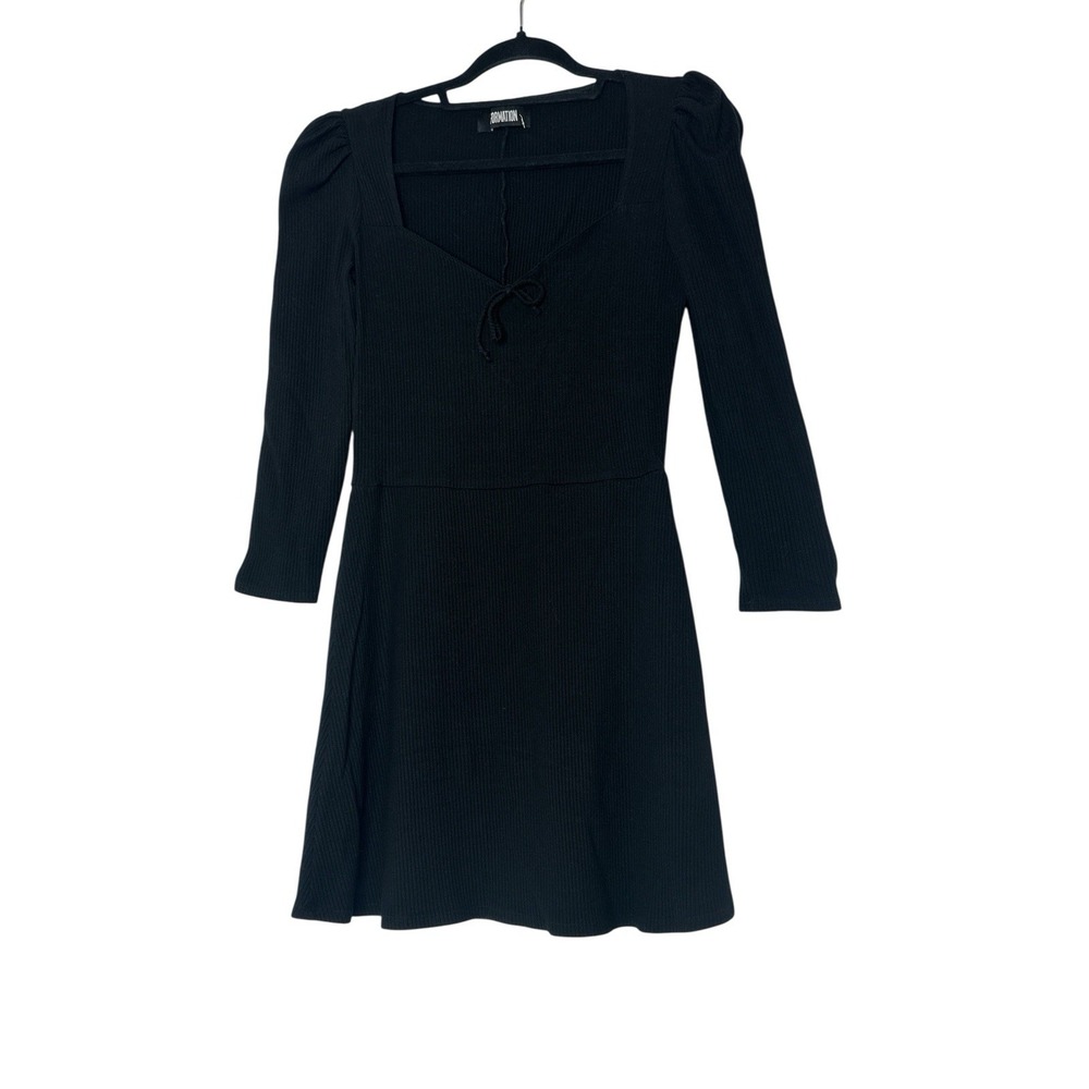 Reformation Mini Dress Women's Large Black Long‎ Sleeve Fit Flare Stretch Gothic
